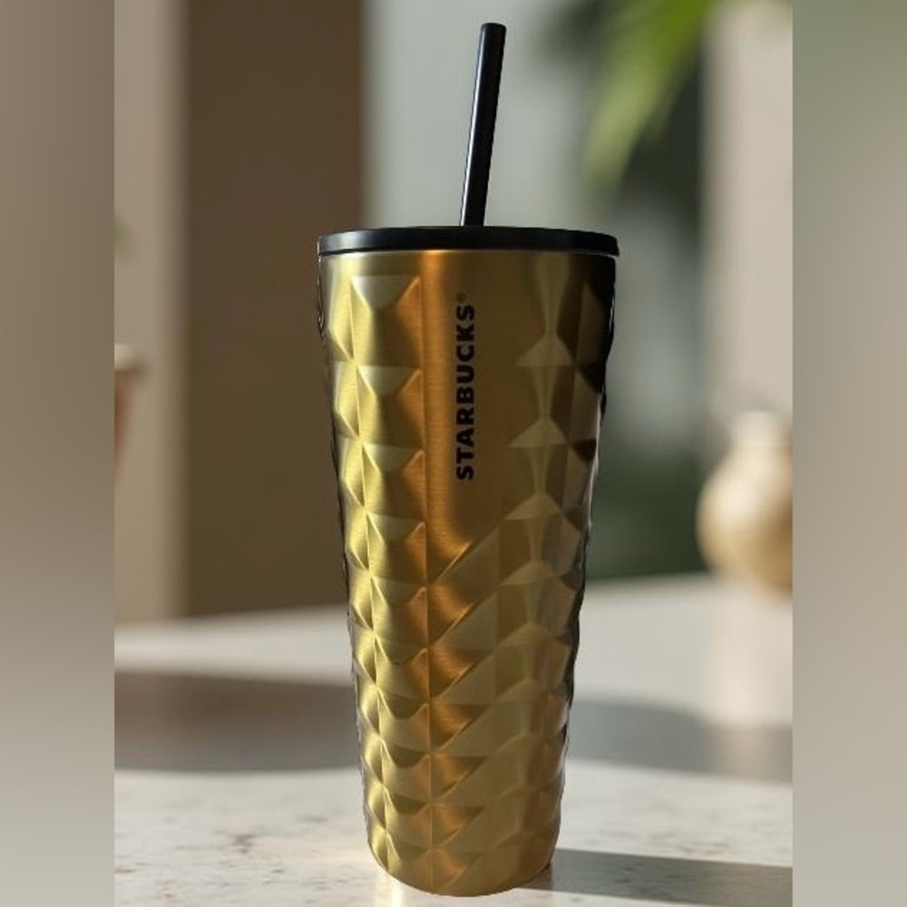 Starbucks 2024 Holiday Metallic Gold & Black Studded Stainless Steel Tumbler NWT